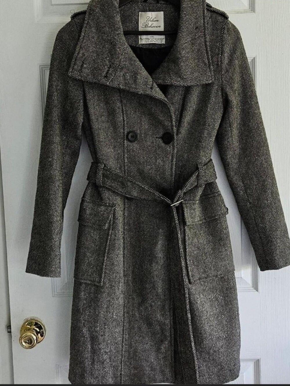 Urban Behavior Women's Double-Breasted Gray Trench Coat with Belt